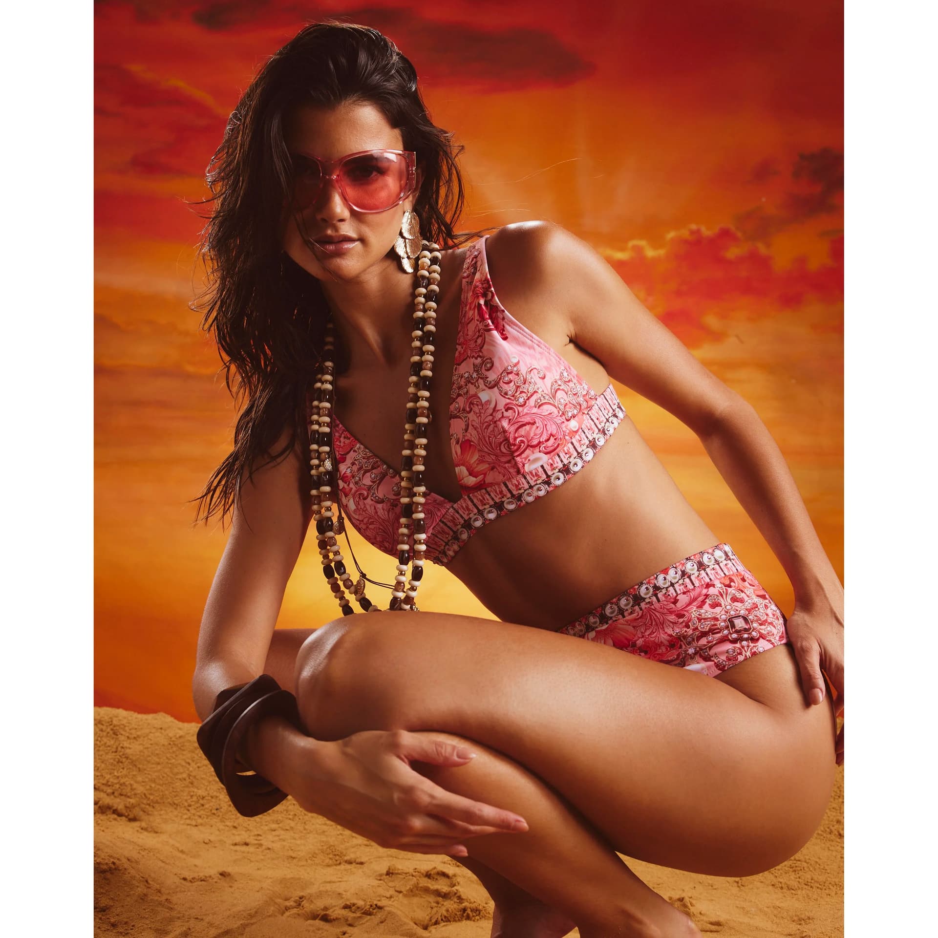 River Island River Island Womens Pink High Waisted Floral Pearl Bikini Bottoms