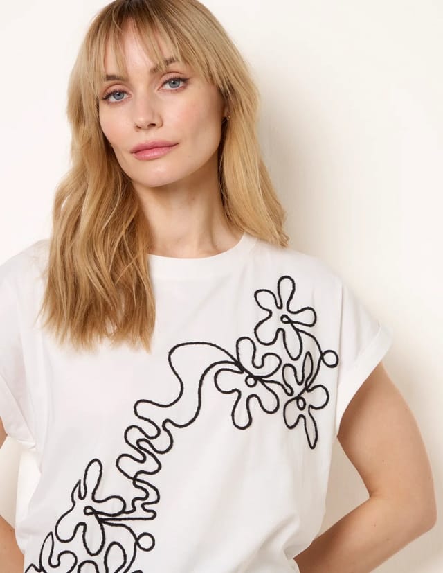 Blue Vanilla T-Shirt With Floral Embroidery - 3