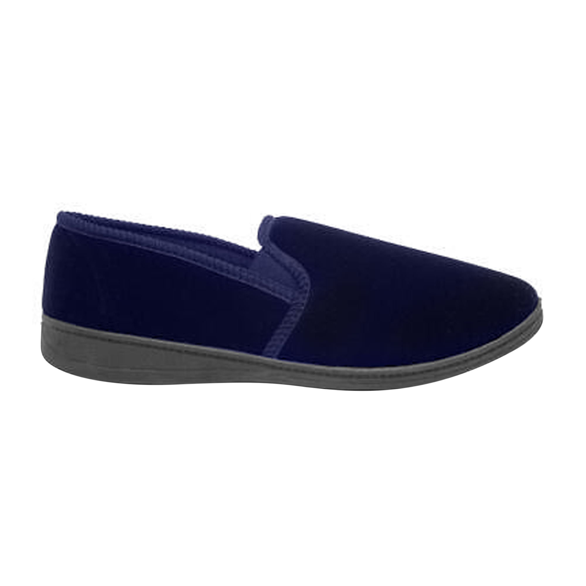 Zedzzz Zedzzz Men's Ross Twin Gusset Velour Slippers in Navy - 2