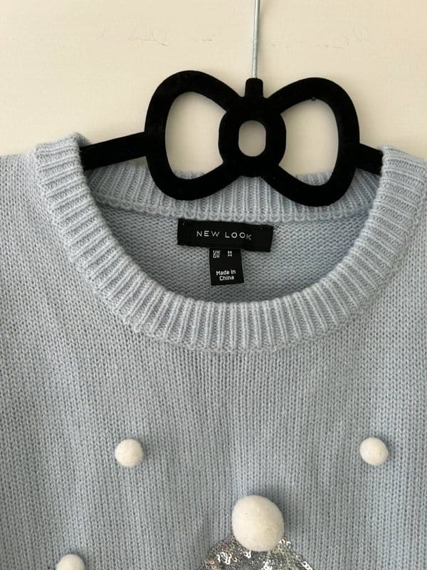 New Look Light Blue Pompom Sequin Christmas Jumper