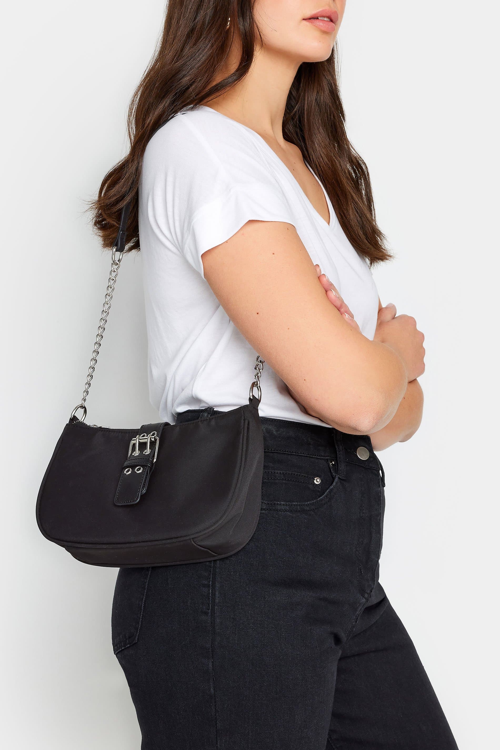 Yours Black Front Buckle Detail Shoulder Bag