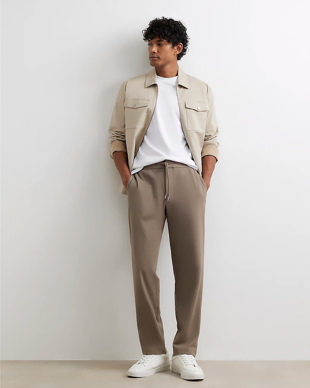 River Island Mens River Island Beige Slim Fit Elasticated Smart Joggers