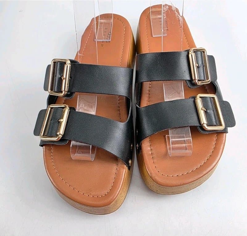 ASOS Design ASOS Black Double Buckle Platform Slides Sandals UK 5 EU 38 Chunky Summer