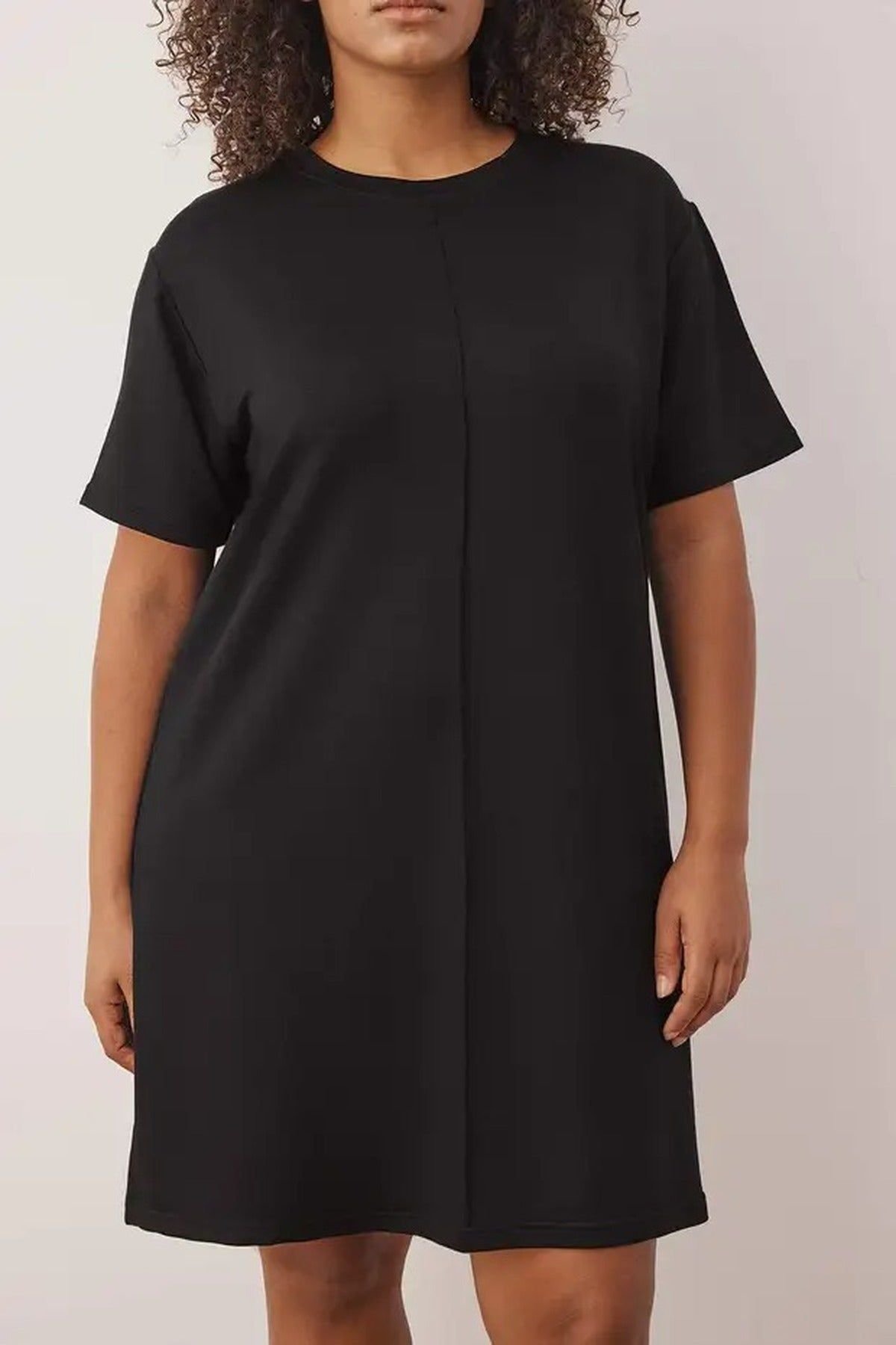 WOVCOR WOVCOR Women's Relaxed Fit Short Sleeve Crew Neck T-Shirt Mini Dress in Black - 2