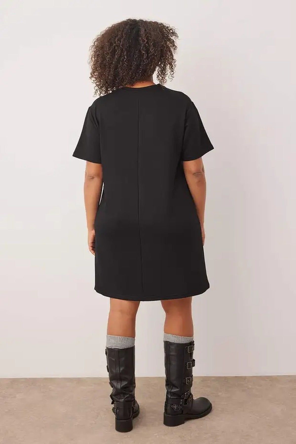 WOVCOR WOVCOR Women's Relaxed Fit Short Sleeve Crew Neck T-Shirt Mini Dress in Black - 3