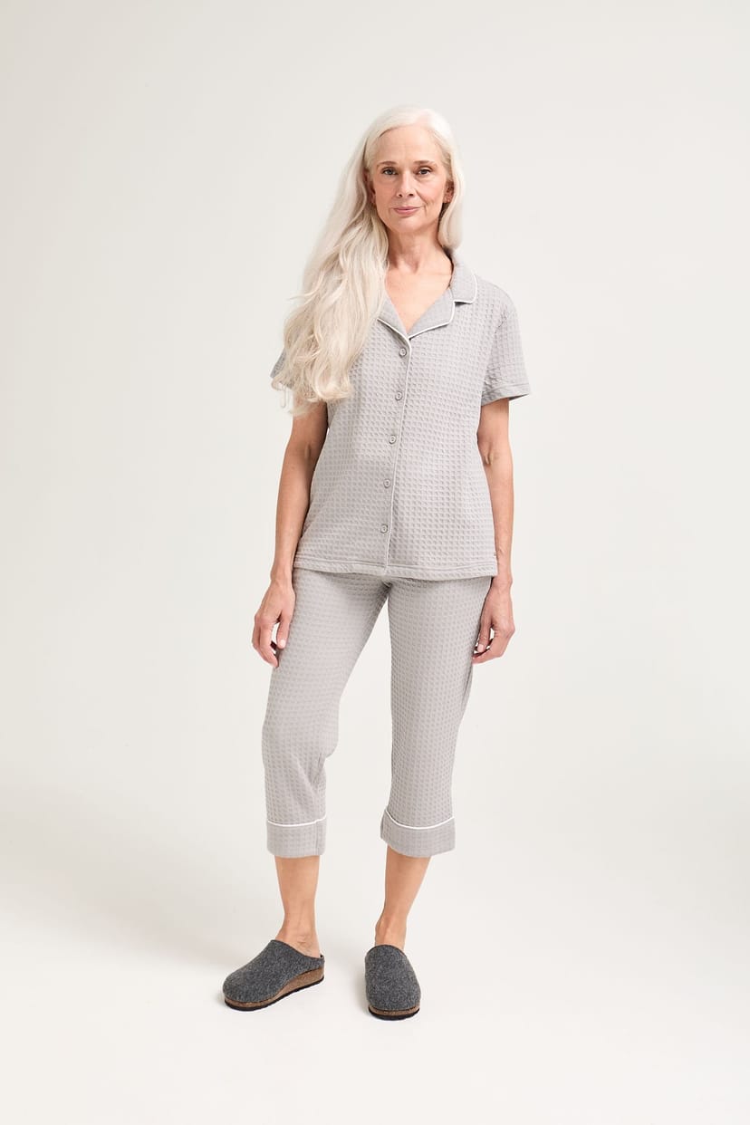 Pretty You London Pretty You London Women's Luxury Suite Waffle Short Shirt Trouser Set in Grey - 1