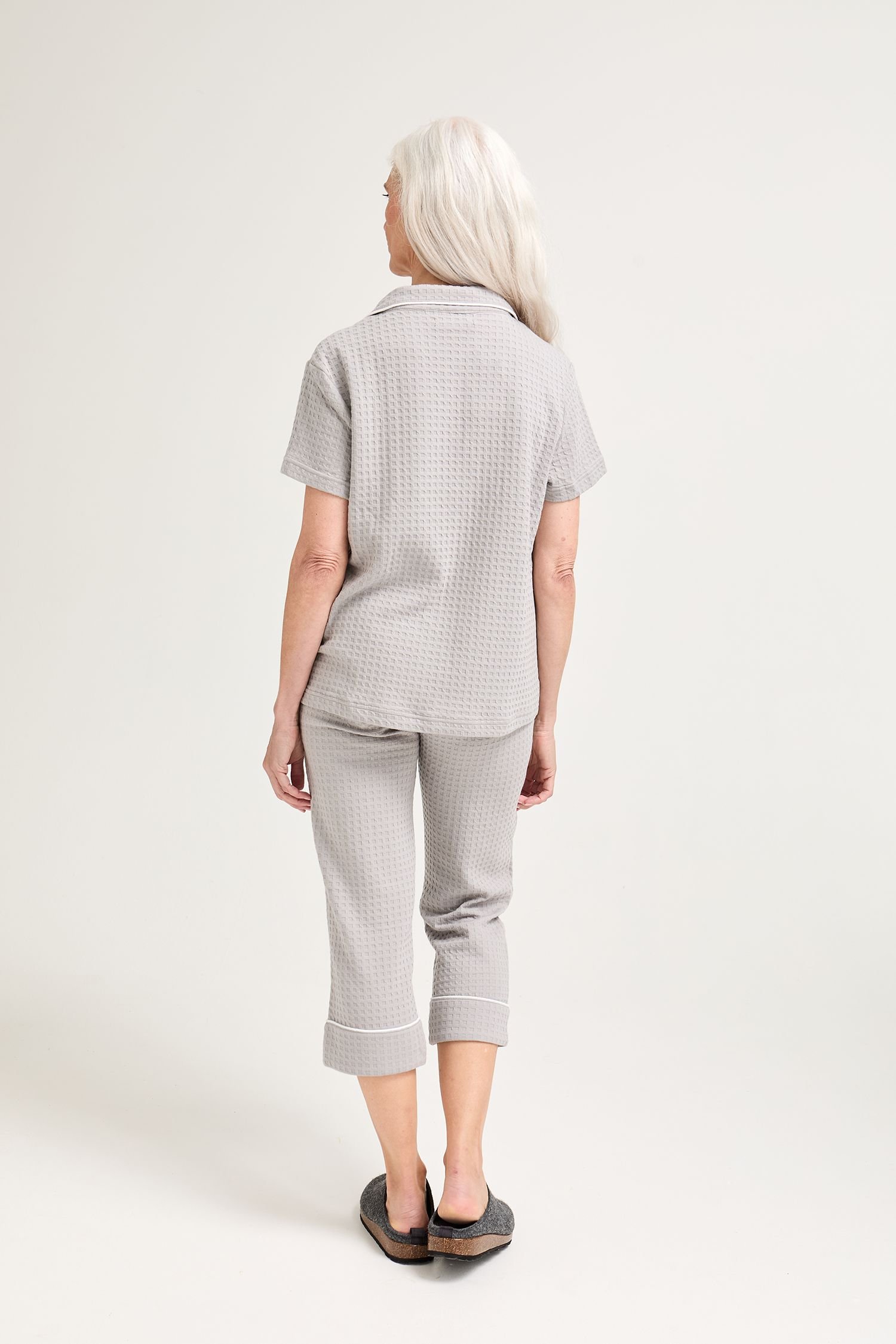 Pretty You London Pretty You London Women's Luxury Suite Waffle Short Shirt Trouser Set in Grey - 3