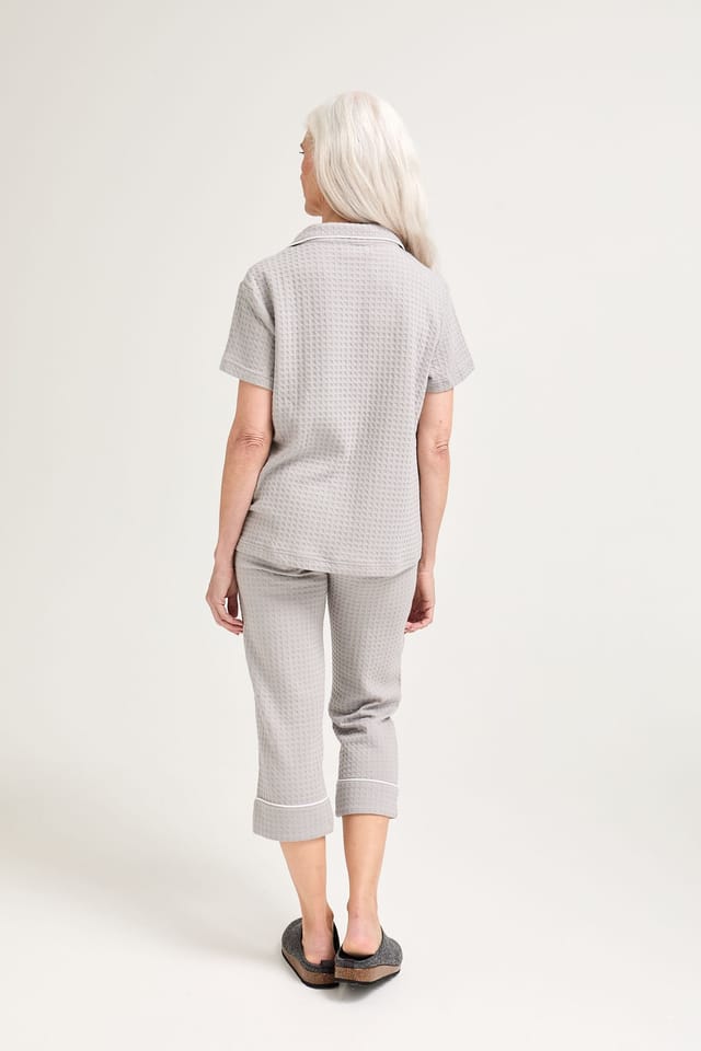 Pretty You London Pretty You London Women's Luxury Suite Waffle Short Shirt Trouser Set in Grey - 3