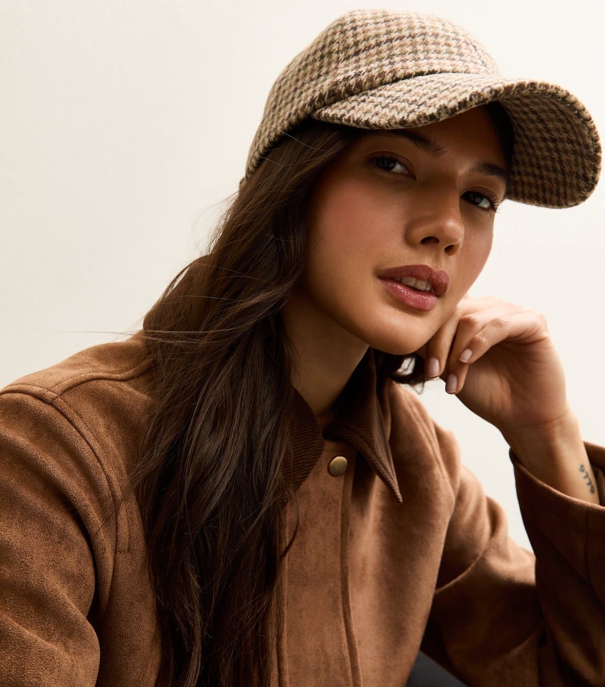 New Look Brown Checked Cap New Look