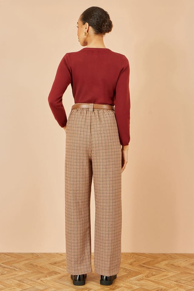 Yumi Yumi Women's Brown Check Wide Leg Trousers - 3