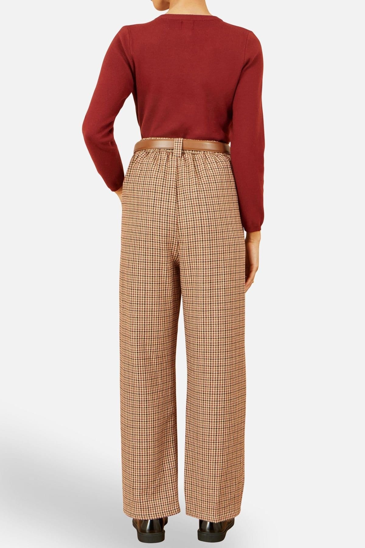 Yumi Yumi Women's Brown Check Wide Leg Trousers - 4