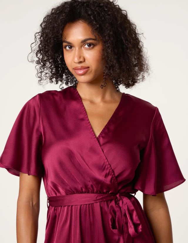 Blue Vanilla Satin Wrap Frill High To Low Midi Dress - 3