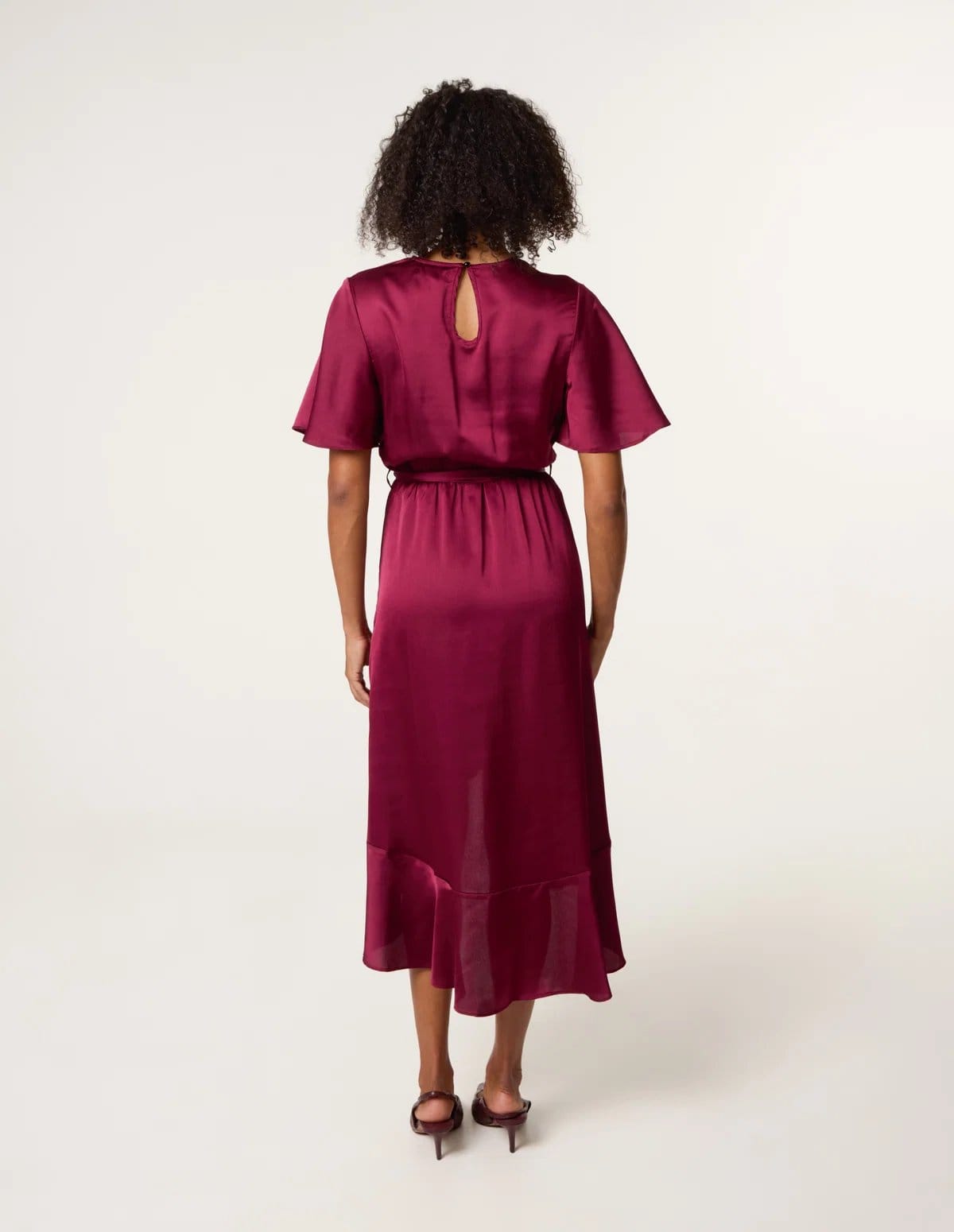 Blue Vanilla Satin Wrap Frill High To Low Midi Dress - 4