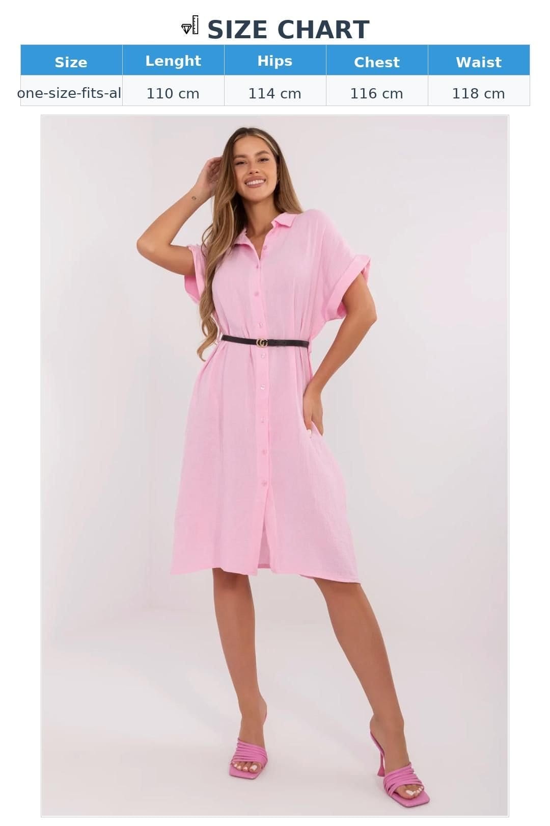 Love Lace Love Lace Women's Classic Cotton Muslin Shirt Dress with Belt in Pink - 4