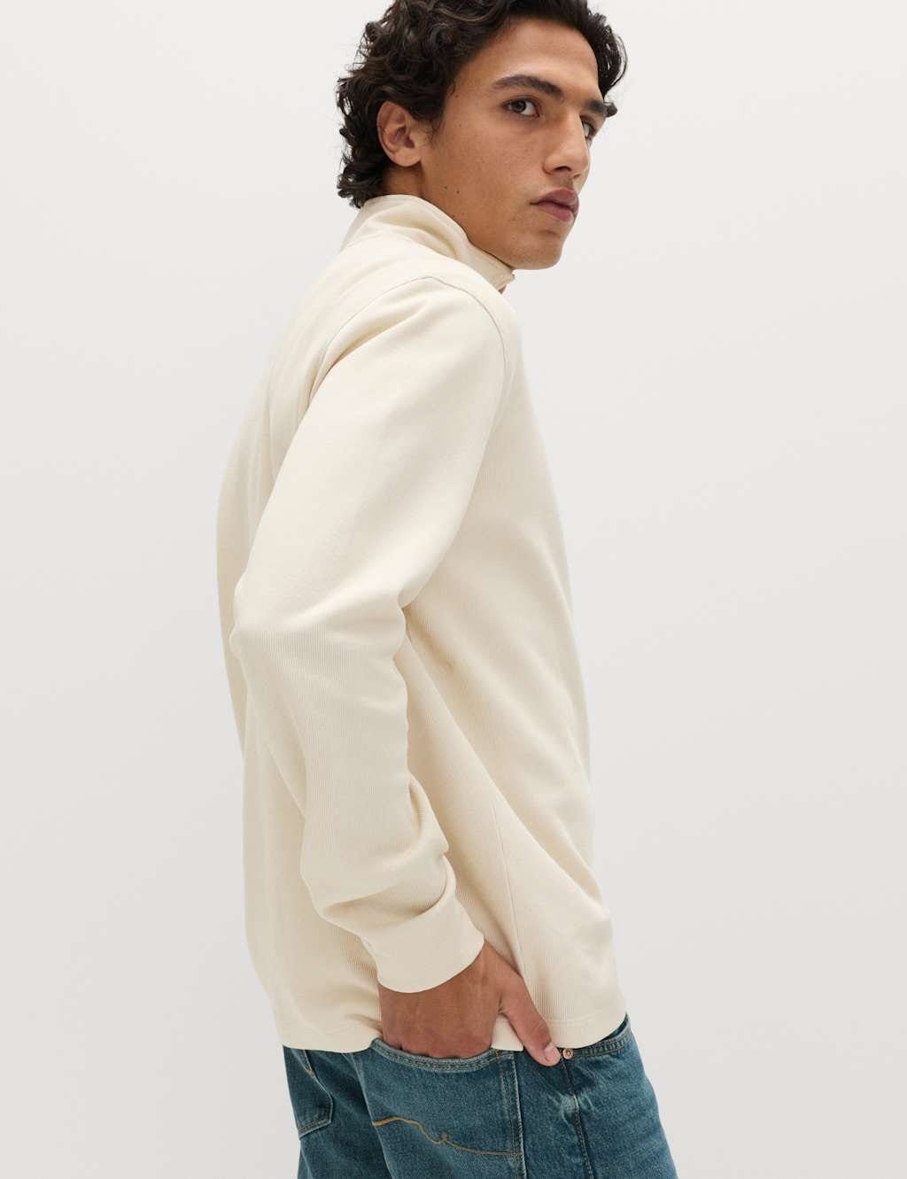 Marks & Spencer M&S Cotton Rich Double Knit Half Zip Sweatshirt Ivory - 4