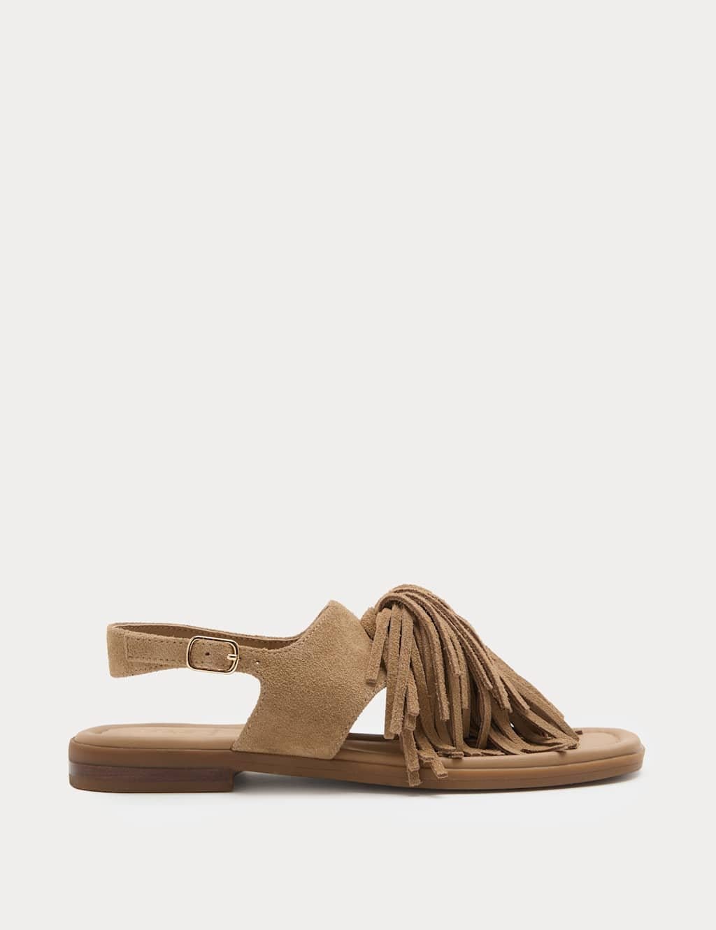 Marks & Spencer M&S Suede Fringed Block Heel Sandals Sand - 1
