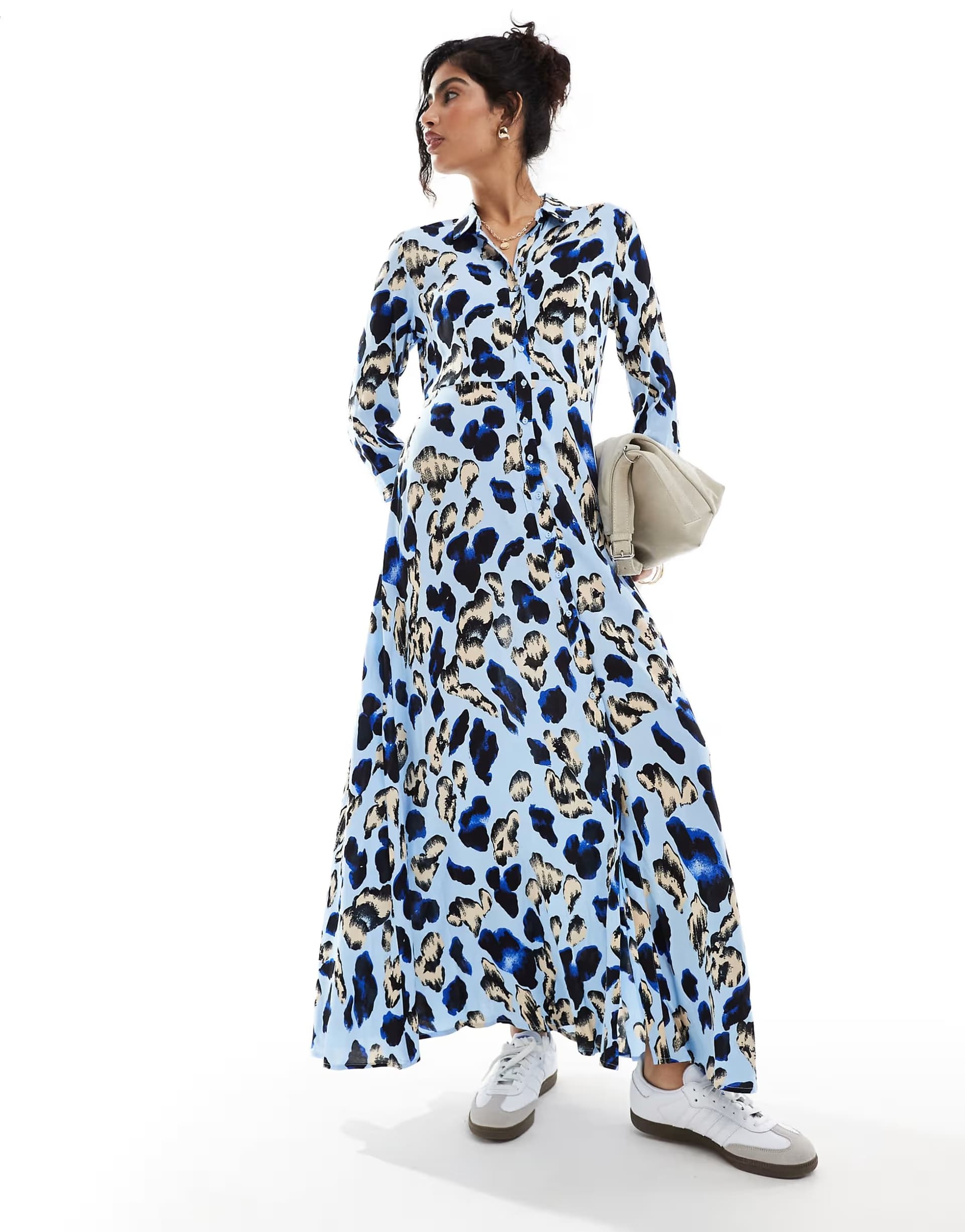 ASOS YAS maxi shirt dress in oversized blue leopard print - MBLUE