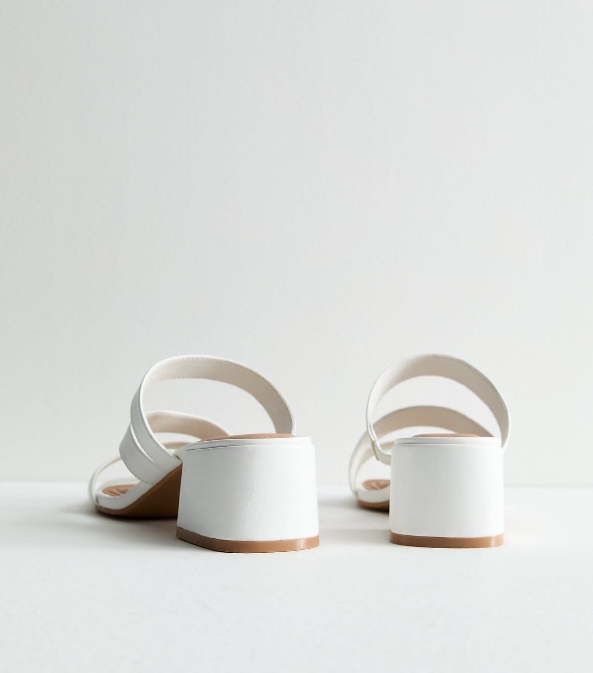 New Look Women's White Leather-Look Triple Strap Block Heel Mules New Look - 4