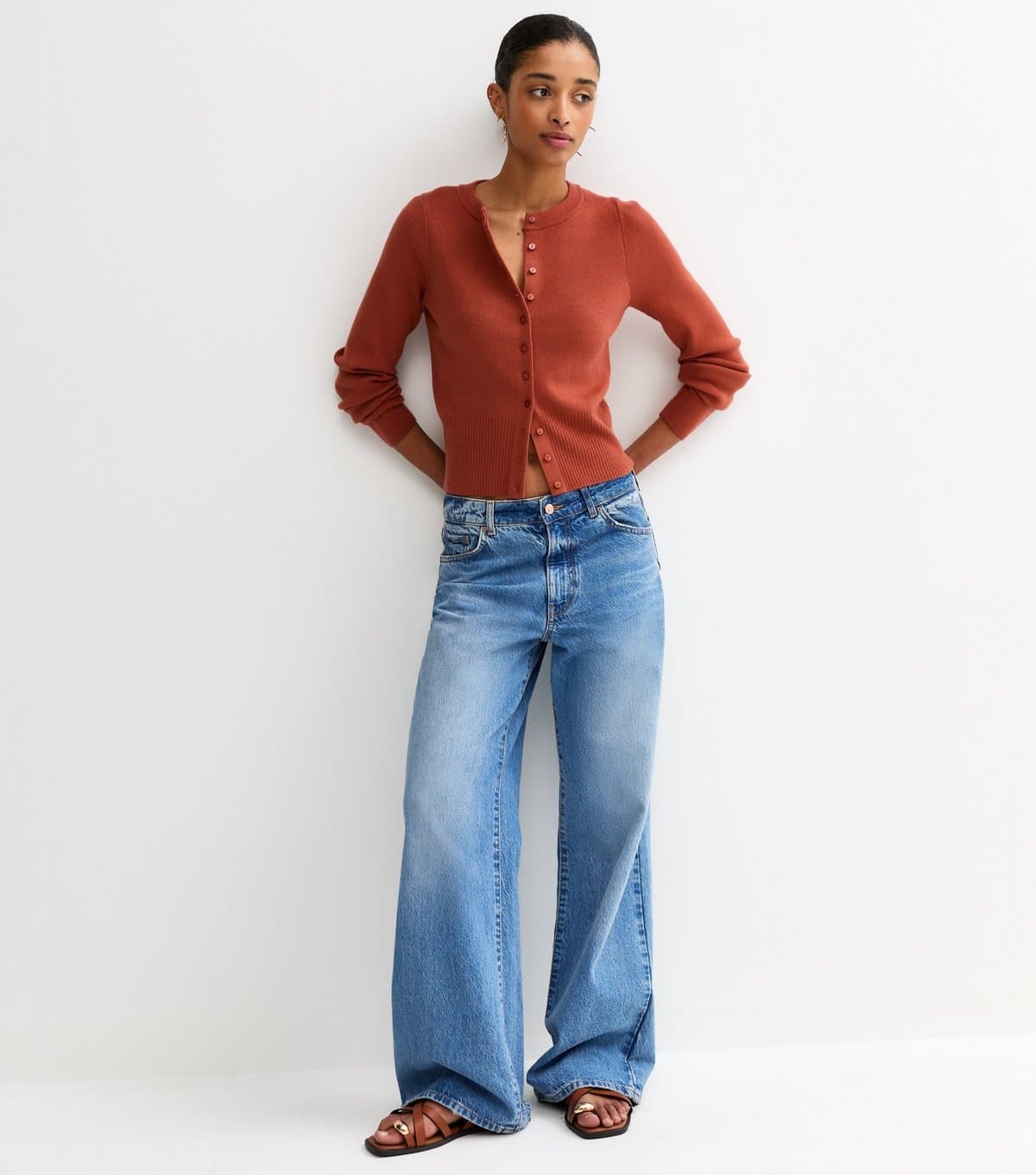 New Look Women's Rust Compact Knit Crew Neck Cardigan New Look