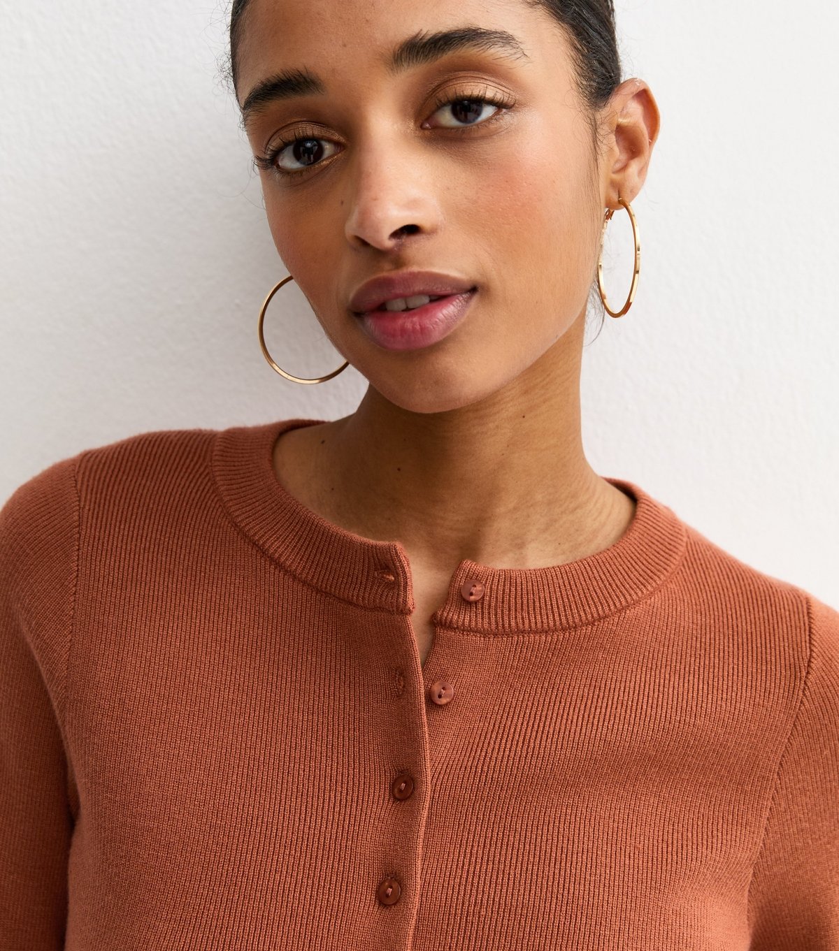 New Look Women's Rust Compact Knit Crew Neck Cardigan New Look - 3