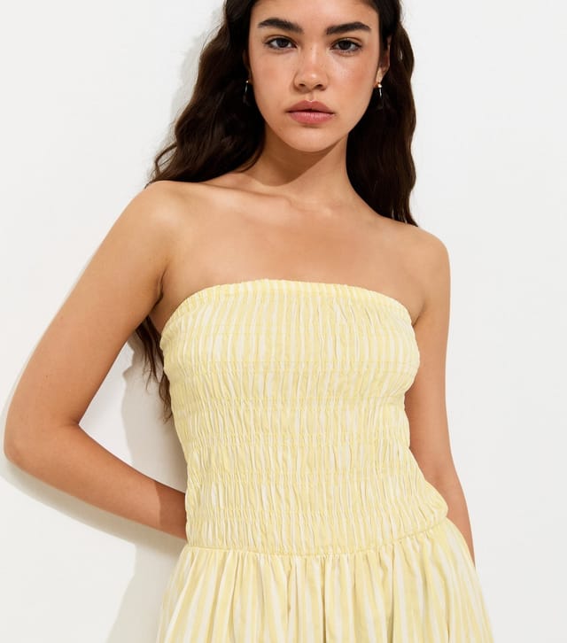New Look Women's Yellow Striped Shirred Bandeau Dress New Look - 2