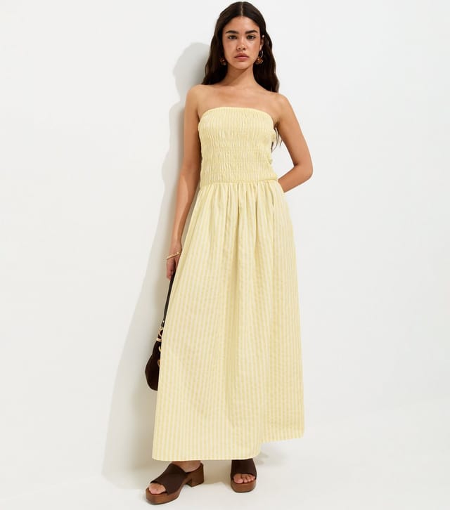 New Look Women's Yellow Striped Shirred Bandeau Dress New Look - 3