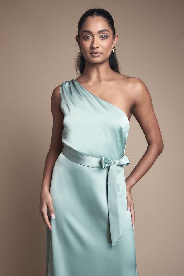 Oasis Oasis Women's One Shoulder Satin Maxi Bridesmaid Dress in Sage - 2