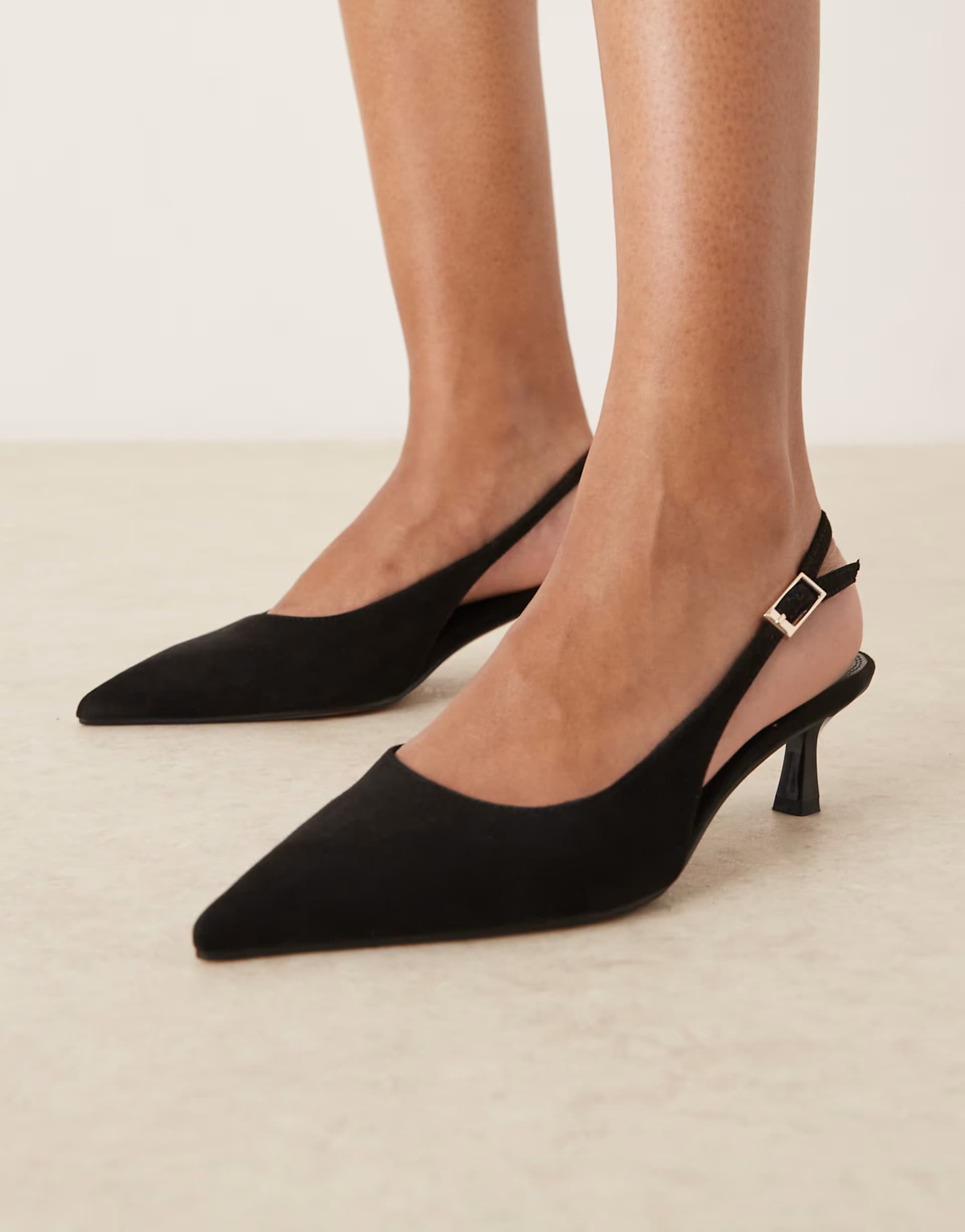 ASOS ASOS DESIGN Wide Fit Black Suedette Slingback Kitten Heel Shoes