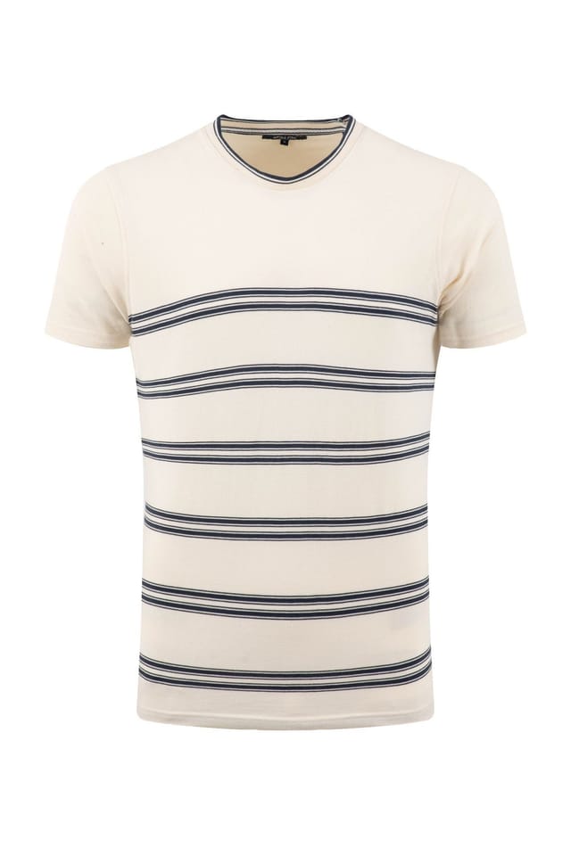 Weird Fish Weird Fish Men's Fjord Pique Stripe Crew Neck T-Shirt in Cream - 2