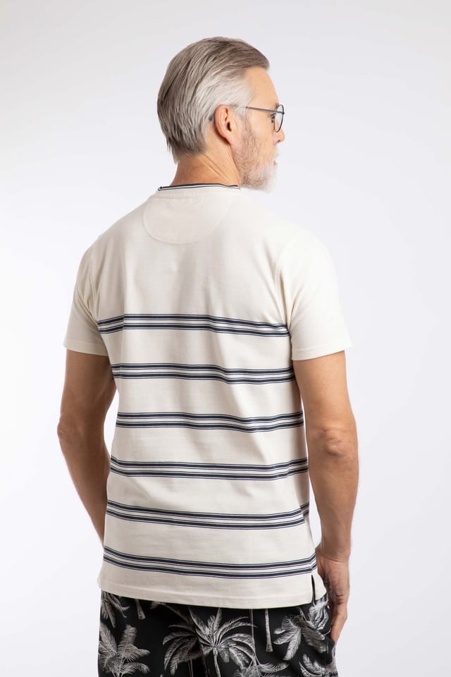Weird Fish Weird Fish Men's Fjord Pique Stripe Crew Neck T-Shirt in Cream - 3