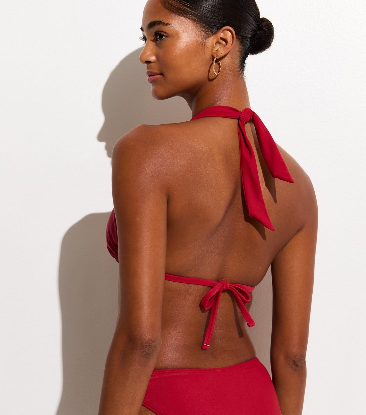 New Look Women's Dark Red Plain O Ring Triangle Bikini Top New Look - 4