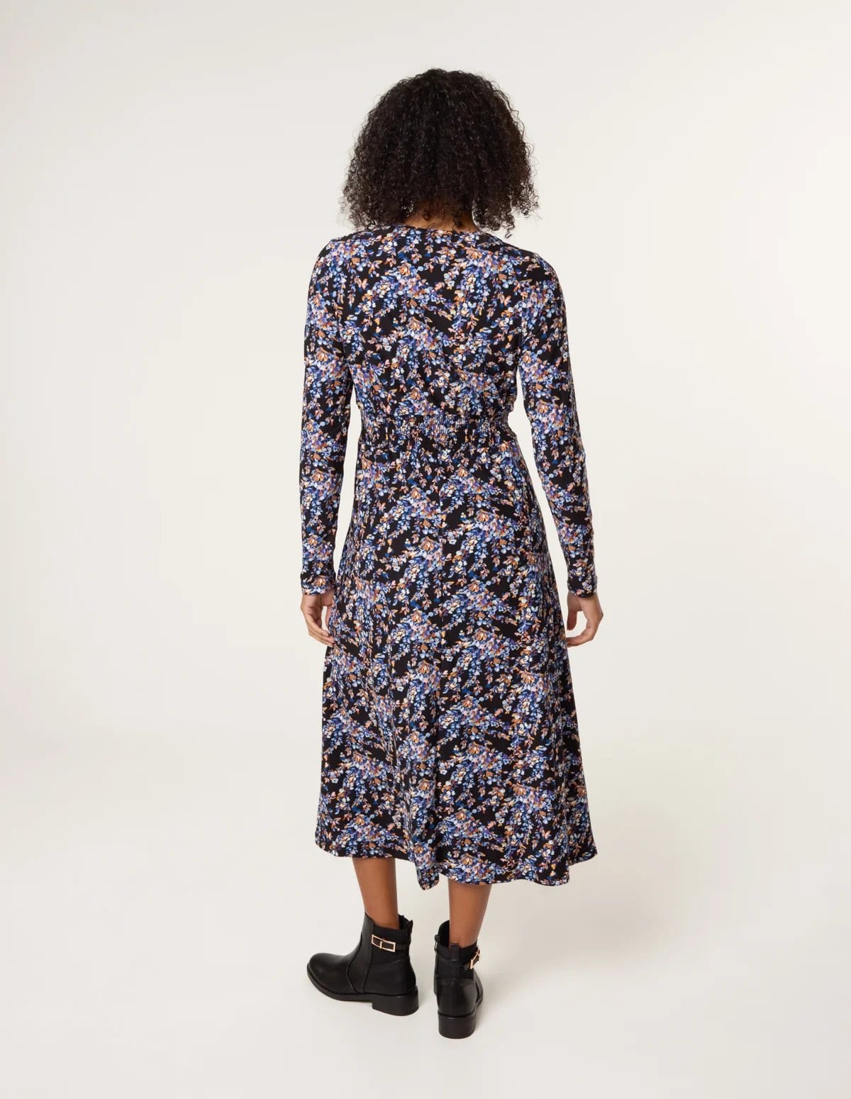 Blue Vanilla Floral V Neck Wrap Long Sleeve Midi Dress - 4
