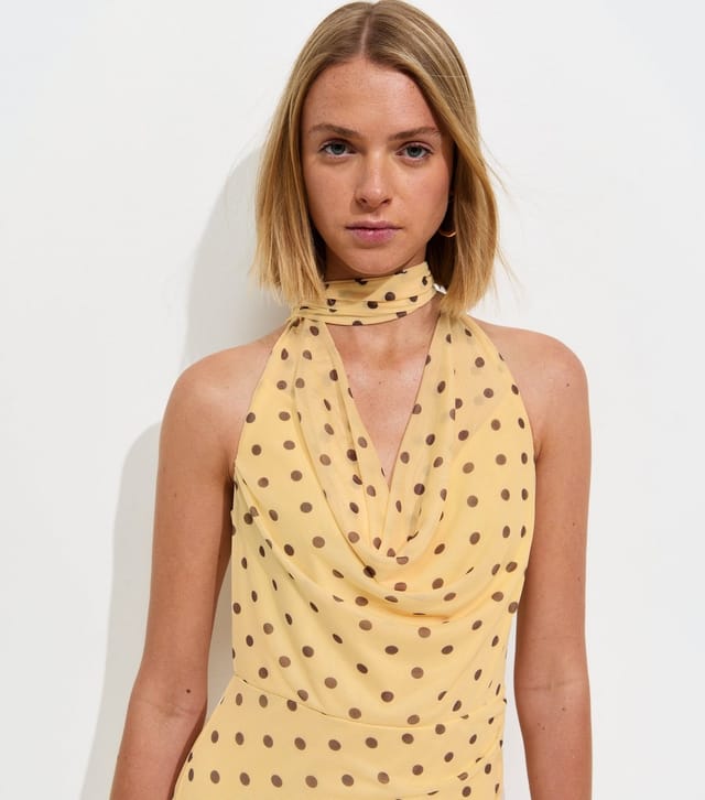 New Look Women's Light Yellow Polka Dot Mesh Halter Mini Dress New Look - 2
