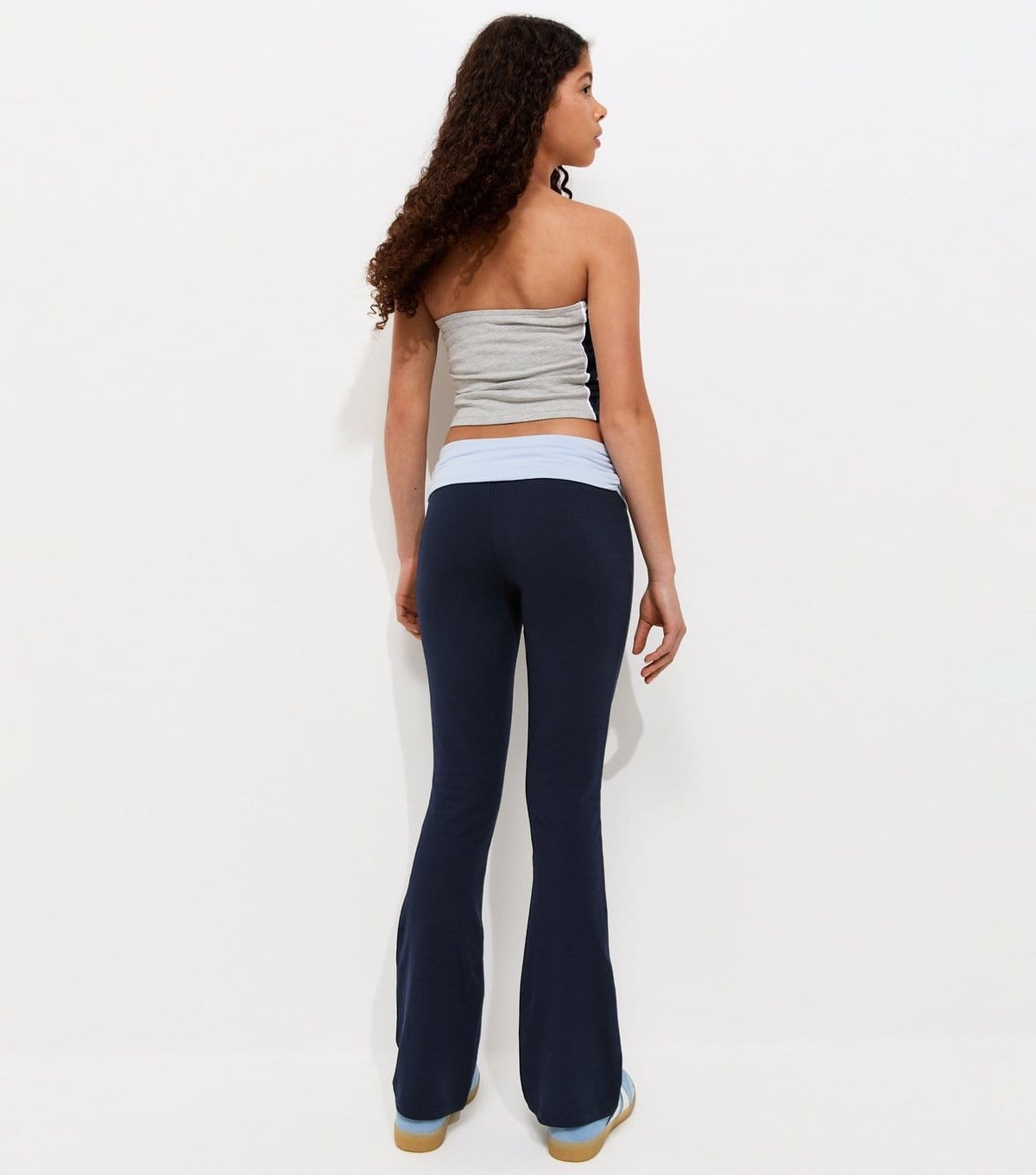 New Look Girls' Navy Cotton Rich Fold Waist Flared Leggings New Look - 4