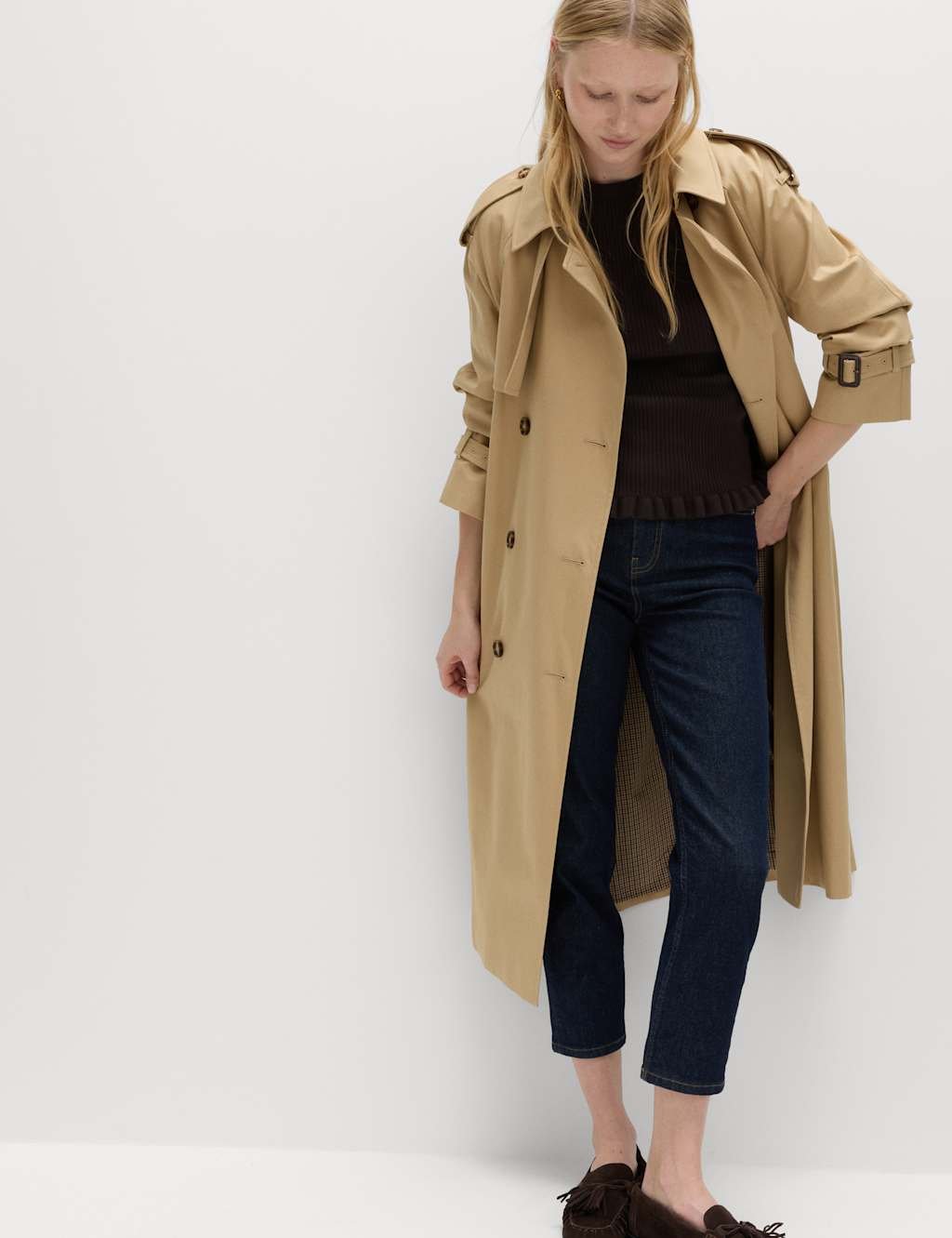 Marks & Spencer M&S Ribbed Frill Detail Knitted Top Bitter Chocolate - 2