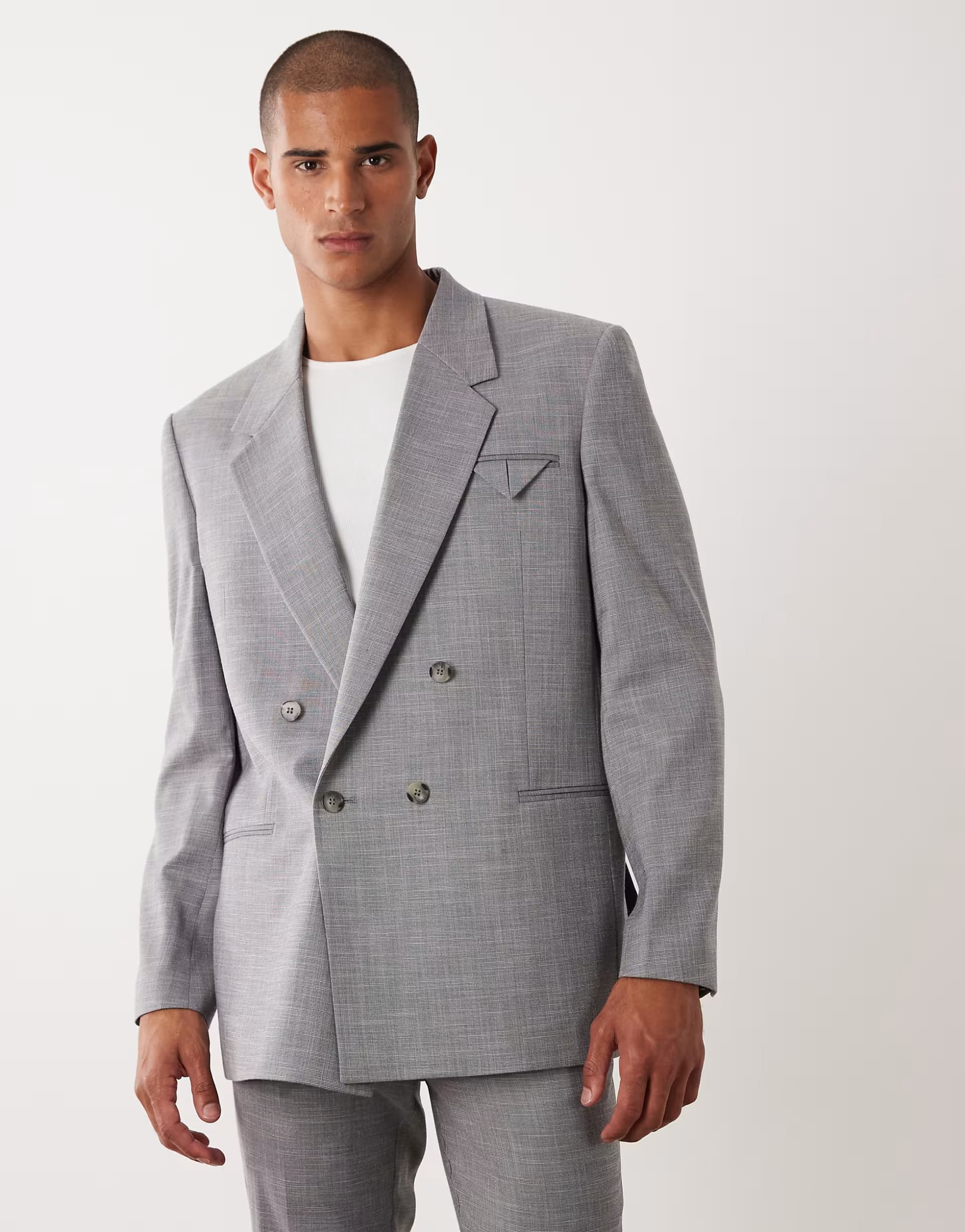 ASOS ASOS DESIGN Mid Grey Double-Breasted Suit Jacket