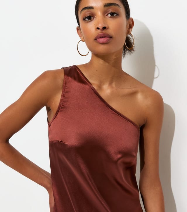 New Look Women's Rust Satin One Shoulder Tassel Trim Midi Dress New Look - 2