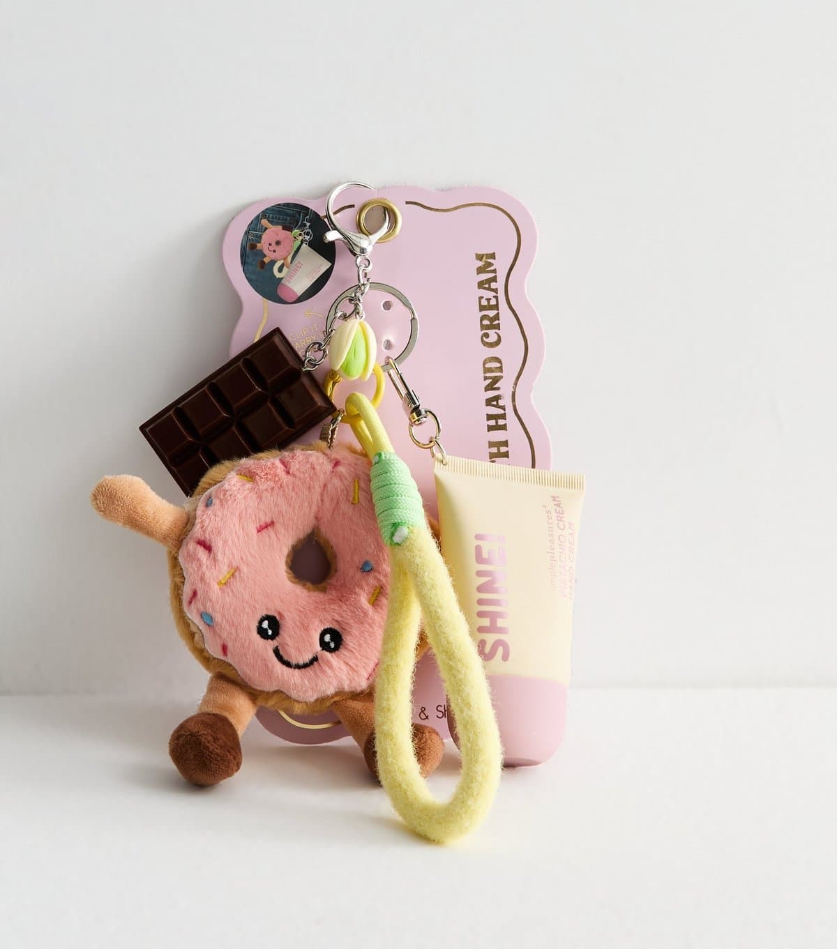 New Look New Look Pink Plush Donut and Mini Hand Cream Bag Charm