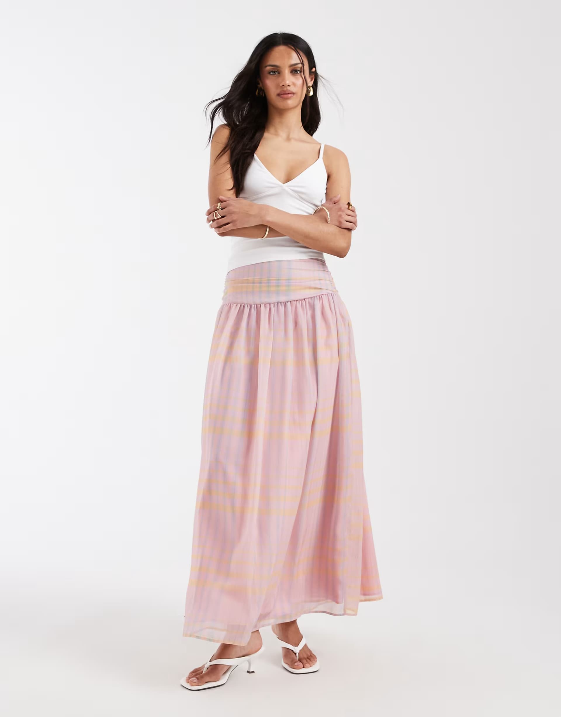 ASOS ASOS DESIGN chiffon ruched waist maxi skirt in check