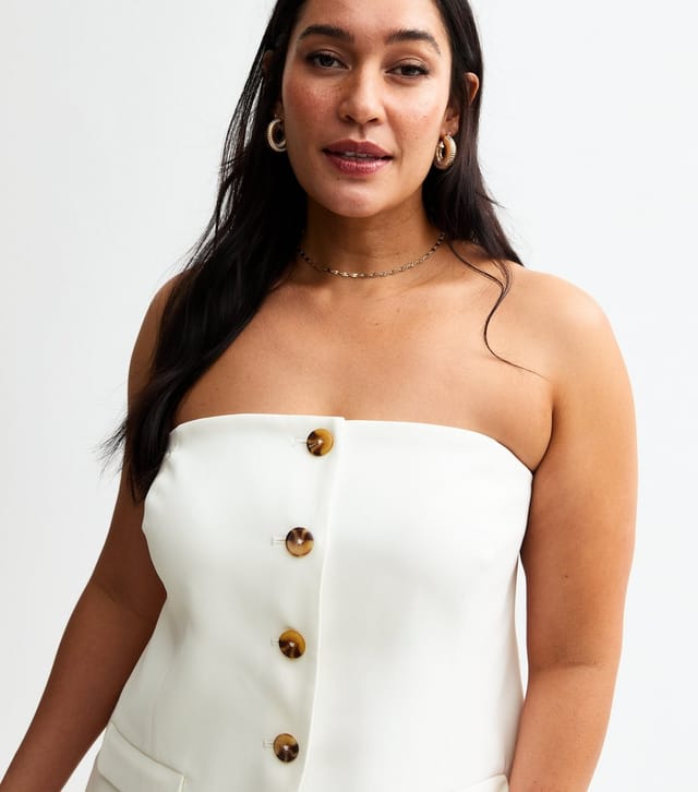 New Look Women's Plus Size White Button Front Bandeau Waistcoat Top Curves New Look - 2