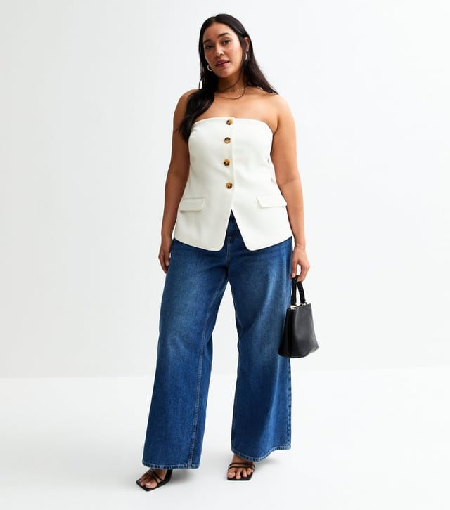 New Look Women's Plus Size White Button Front Bandeau Waistcoat Top Curves New Look - 3