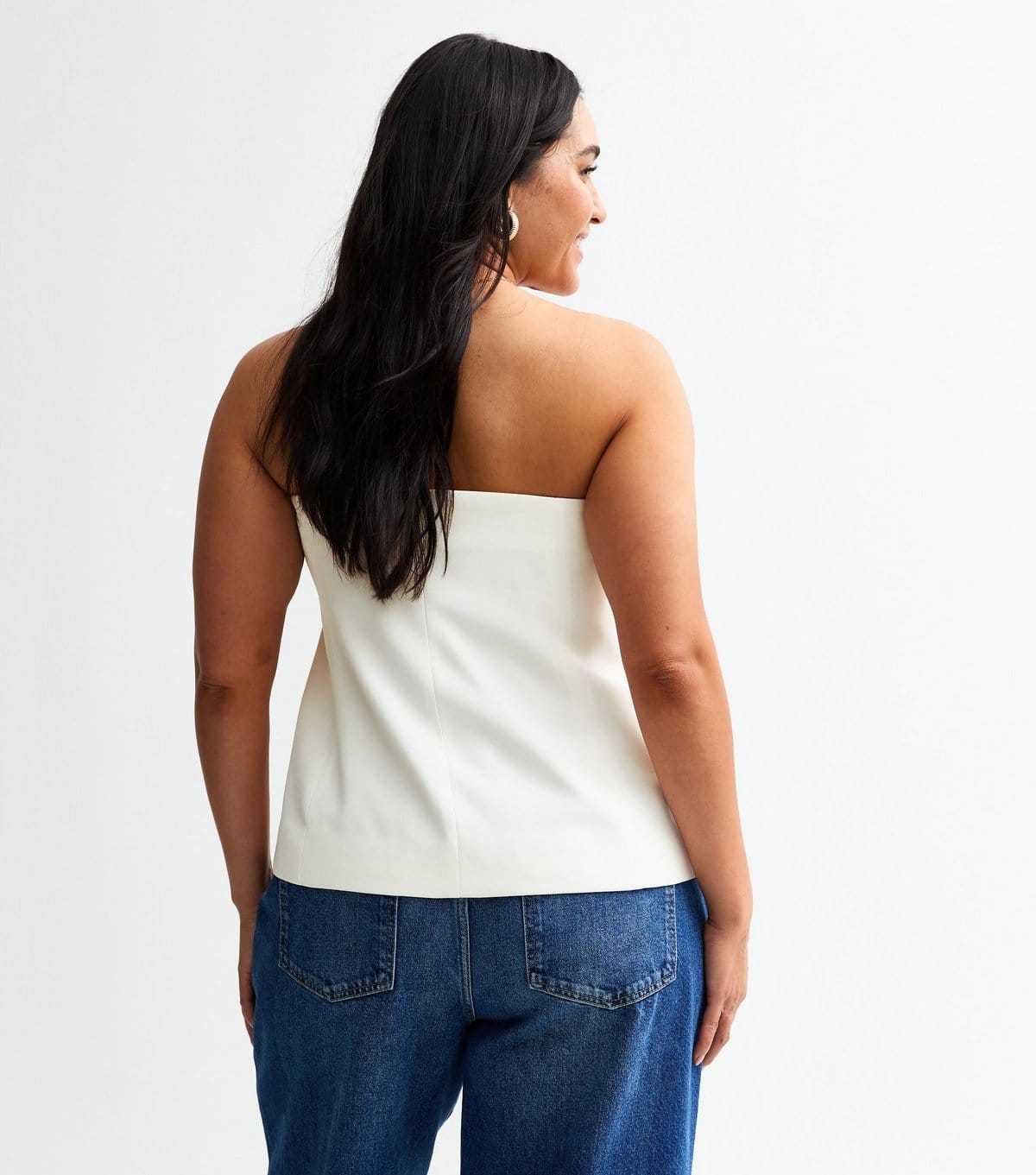 New Look Women's Plus Size White Button Front Bandeau Waistcoat Top Curves New Look - 4