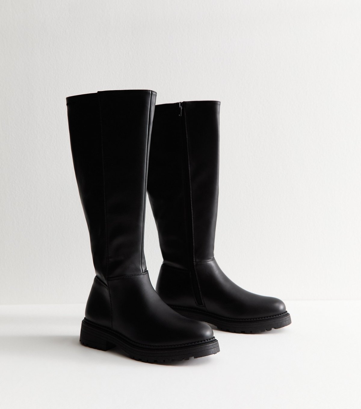 New Look Women's Black Faux Leather Knee High Boots Vegan New Look - 3