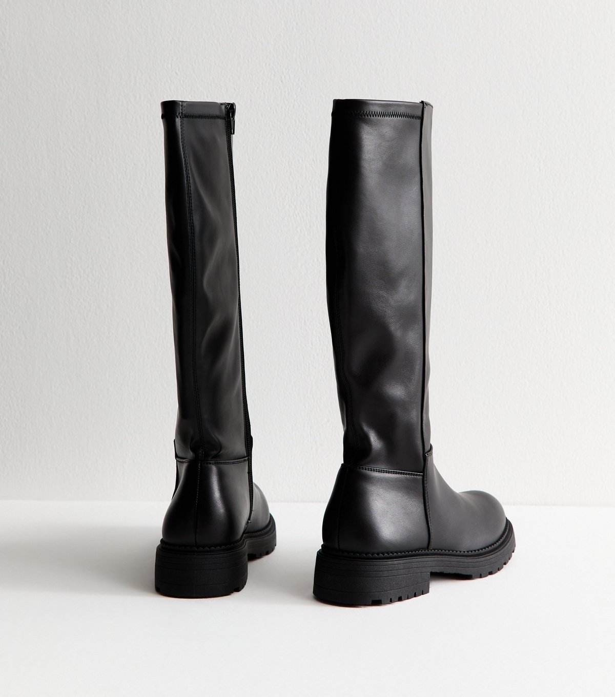 New Look Women's Black Faux Leather Knee High Boots Vegan New Look - 4