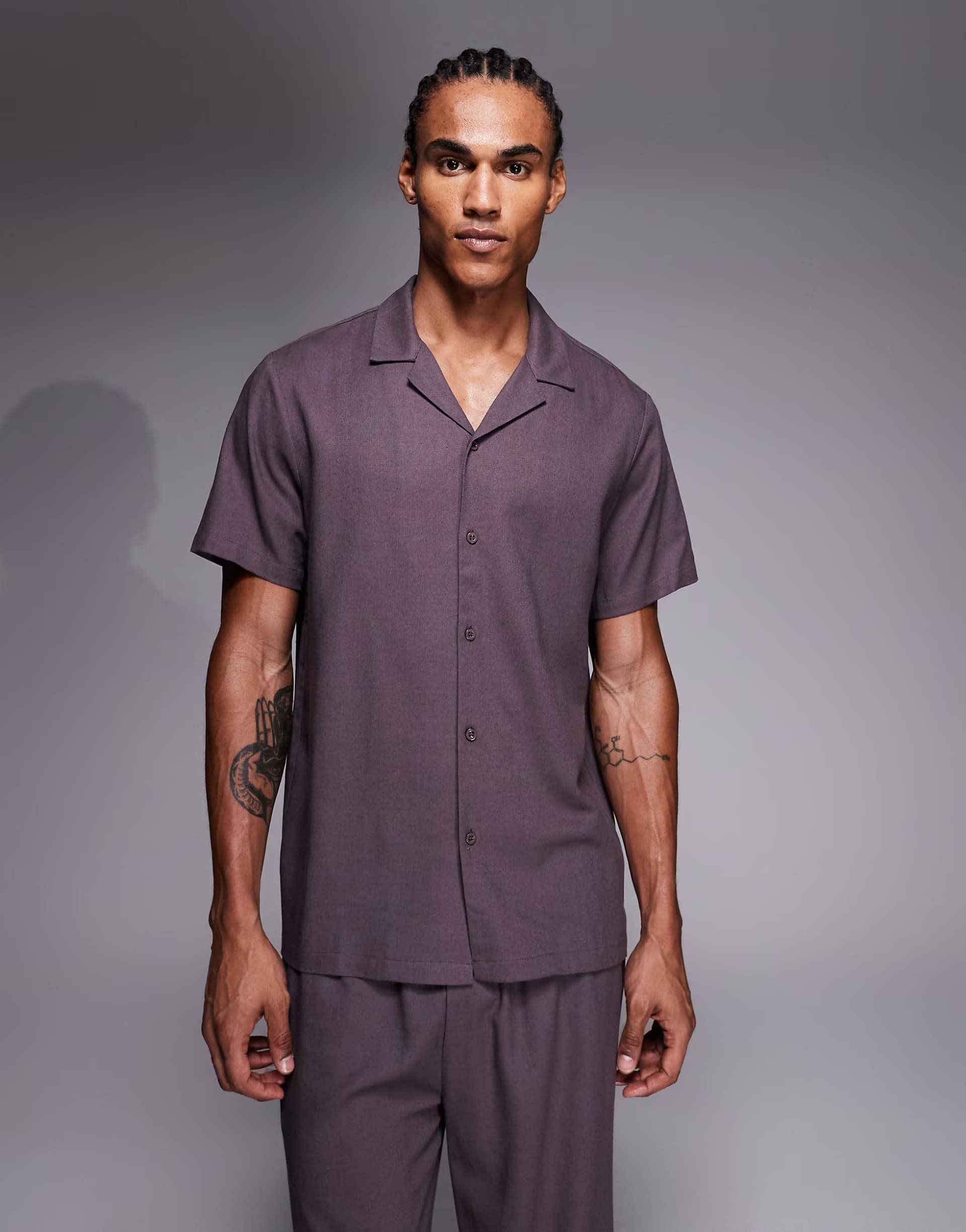 ASOS ASOS Faded Brown Linen Short Sleeve Shirt