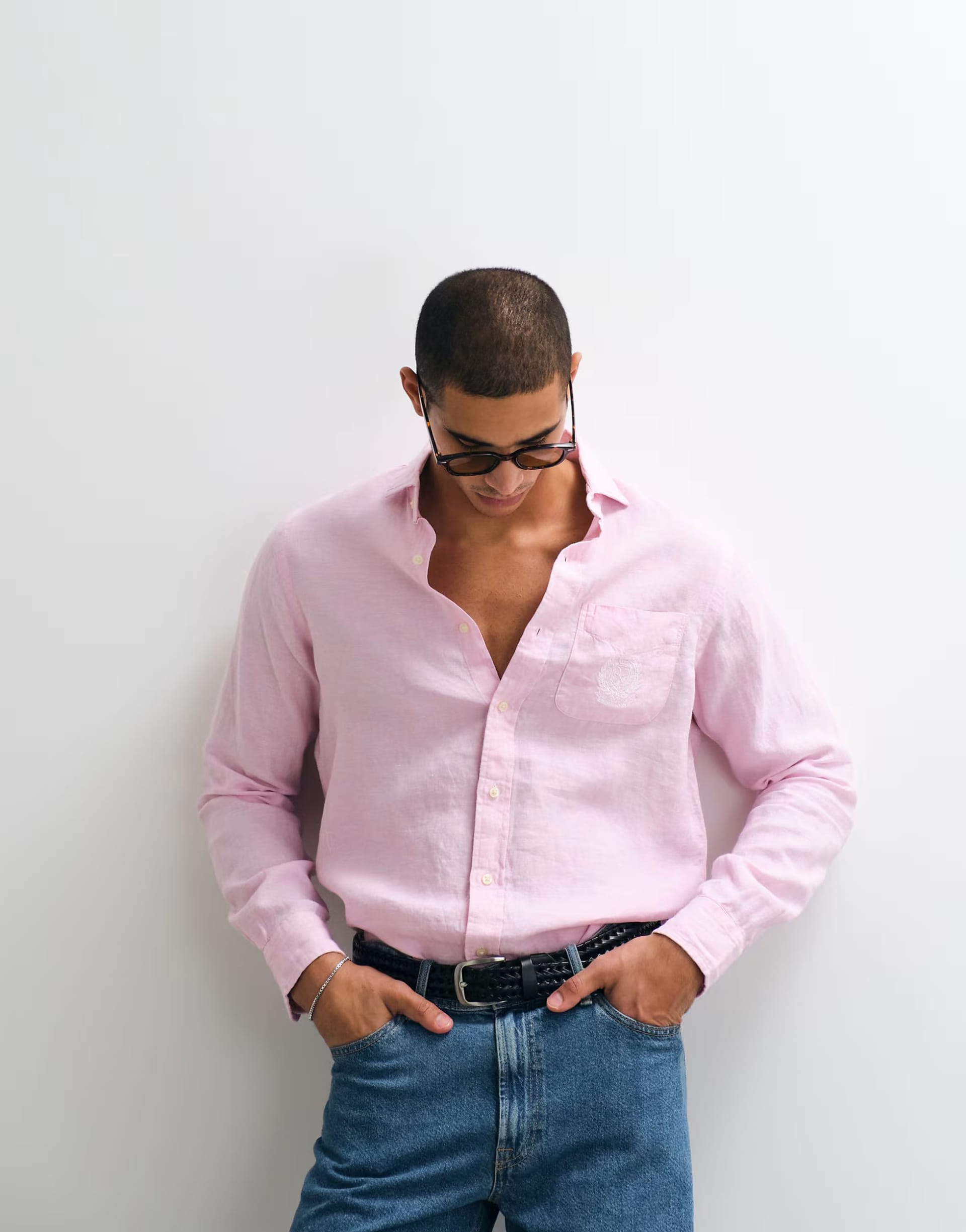 Polo Ralph Lauren Pink Linen Shirt with Crest Embroidery