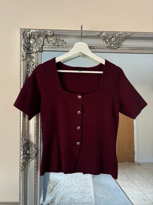 New Look New Look Burgundy Dressy Top Gold Buttons Size 10