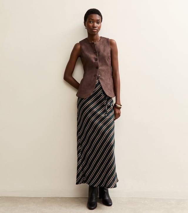 New Look Women's Tall Black Satin Striped Bias Cut Midi Skirt New Look - 2