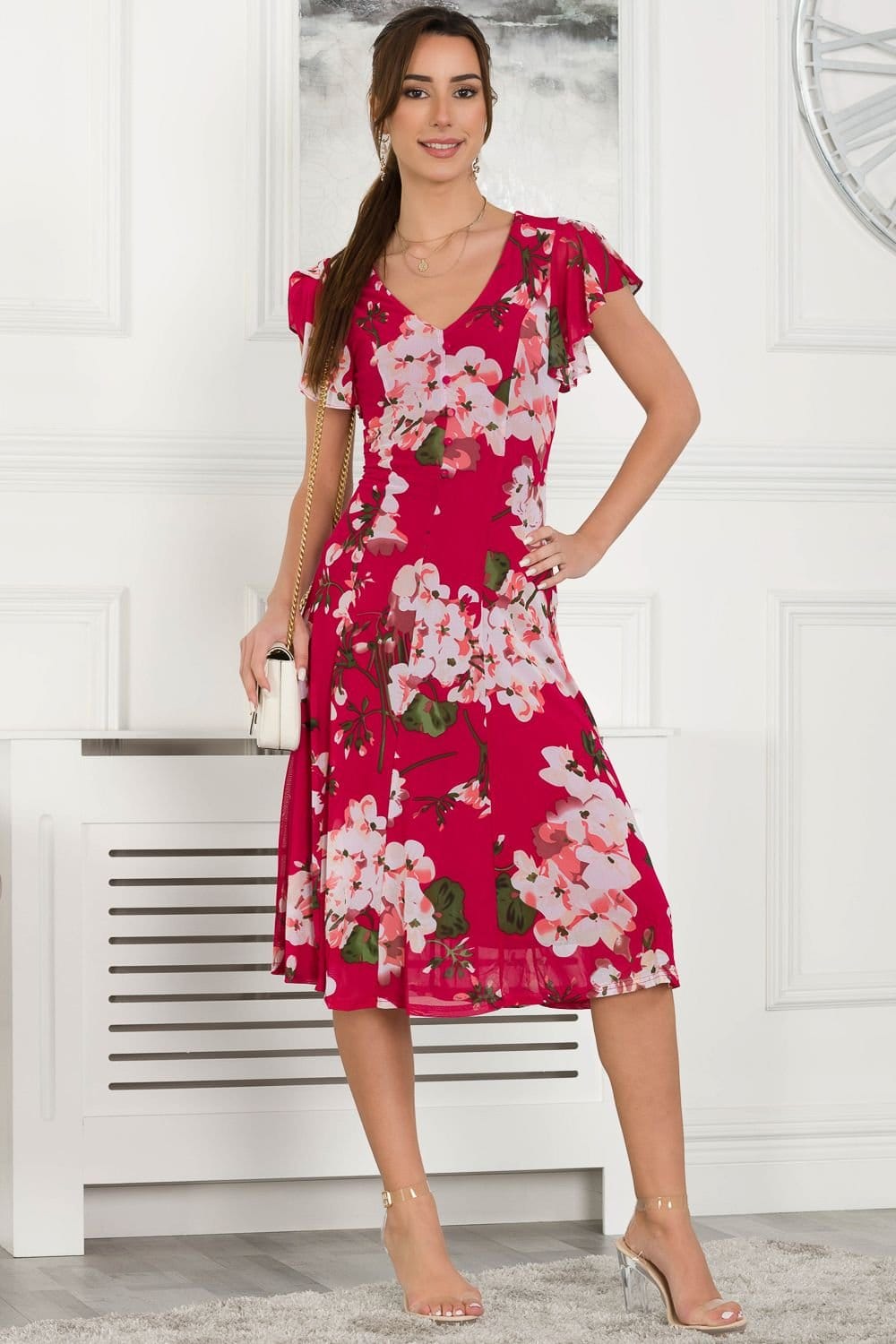 Jolie Moi Jolie Moi Women's Acela Floral Print Mesh Dress in Plum - 4