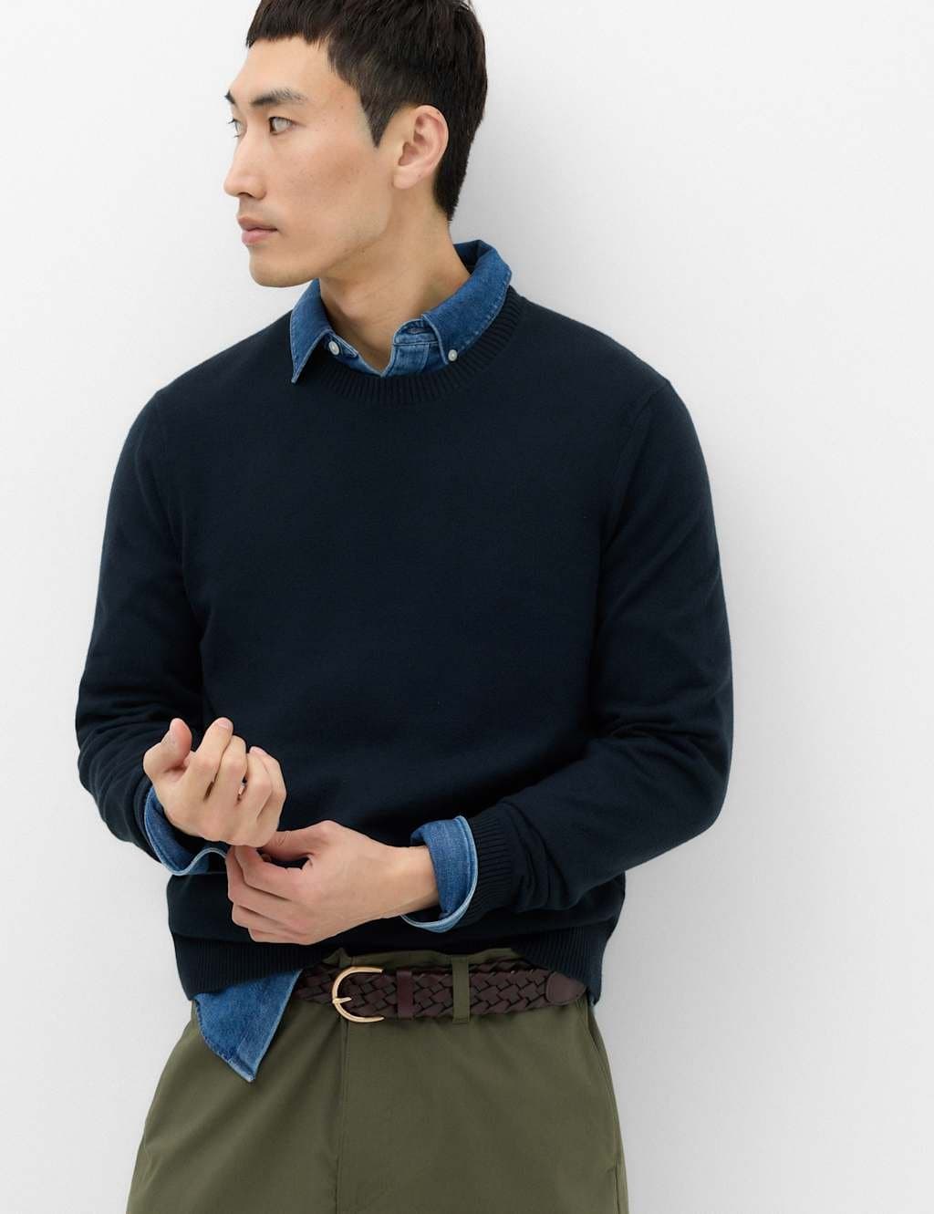 Marks & Spencer M&S Air Yarn Crew Neck Jumper Navy